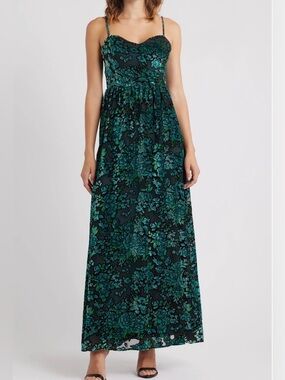 Lulus Minka Floral Velvet Burnout Gown NWT!